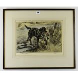 HENRY WILKINSON limited edition (39/75) etching with colour - gundog with mallard, entitled 'In