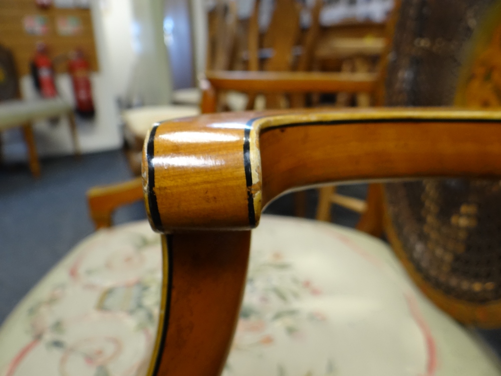 FINE SET OF THREE EDWARDIAN SATINWOOD & POLYCHROME DECORATED CHAIRS, in the Sheraton revival- - Image 30 of 37