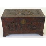 VINTAGE CHINESE CARVED CAMPHOR WOOD CHEST, 98cms wide