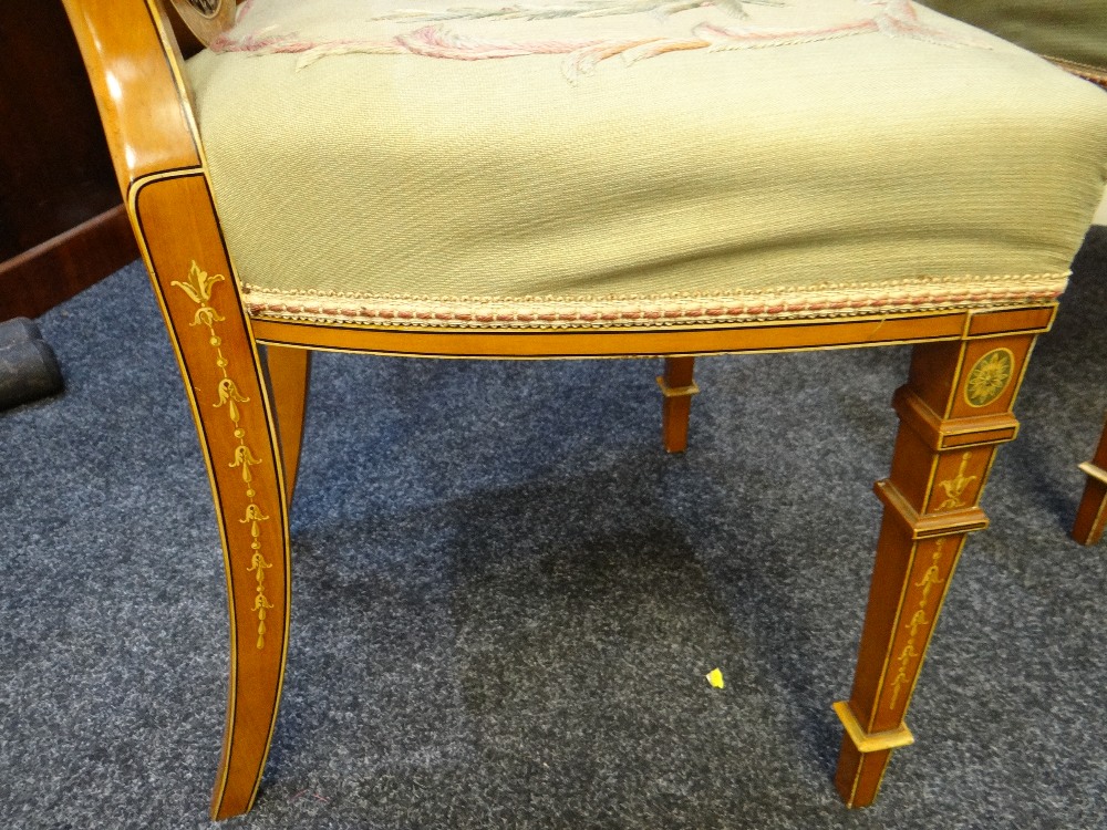 FINE SET OF THREE EDWARDIAN SATINWOOD & POLYCHROME DECORATED CHAIRS, in the Sheraton revival- - Image 37 of 37