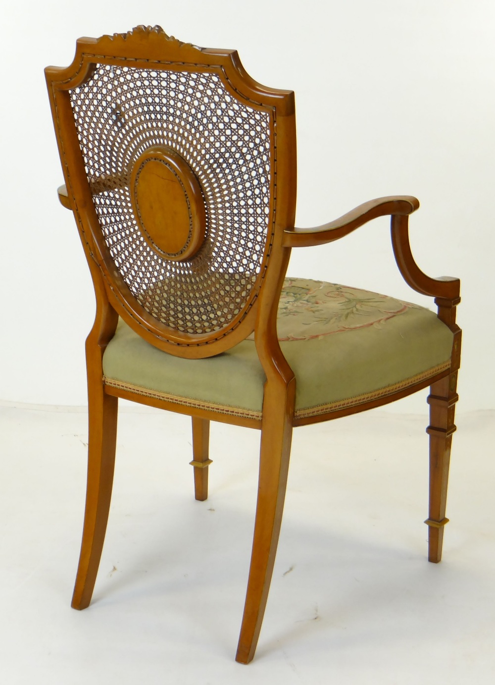 FINE SET OF THREE EDWARDIAN SATINWOOD & POLYCHROME DECORATED CHAIRS, in the Sheraton revival- - Image 6 of 37