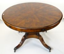 STYLISH VICTORIAN-STYLE CIRCULAR WALNUT EXTENDING DINING TABLE fan veneered top with perimeter