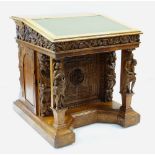 LARGE CARVED OAK DAVENPORT DESK, bears stamp for Miles & Edwards, Oxford Street, and serial