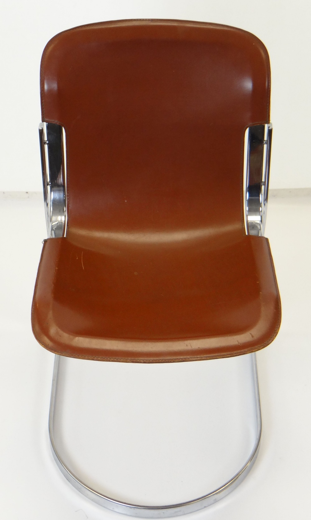 SET OF FOUR ITALIAN LEATHER & STEEL CHAIRS, ATTRIBUTED TO WILLY RIZZO FOR CIDUE, model 'C2', brown - Image 3 of 3