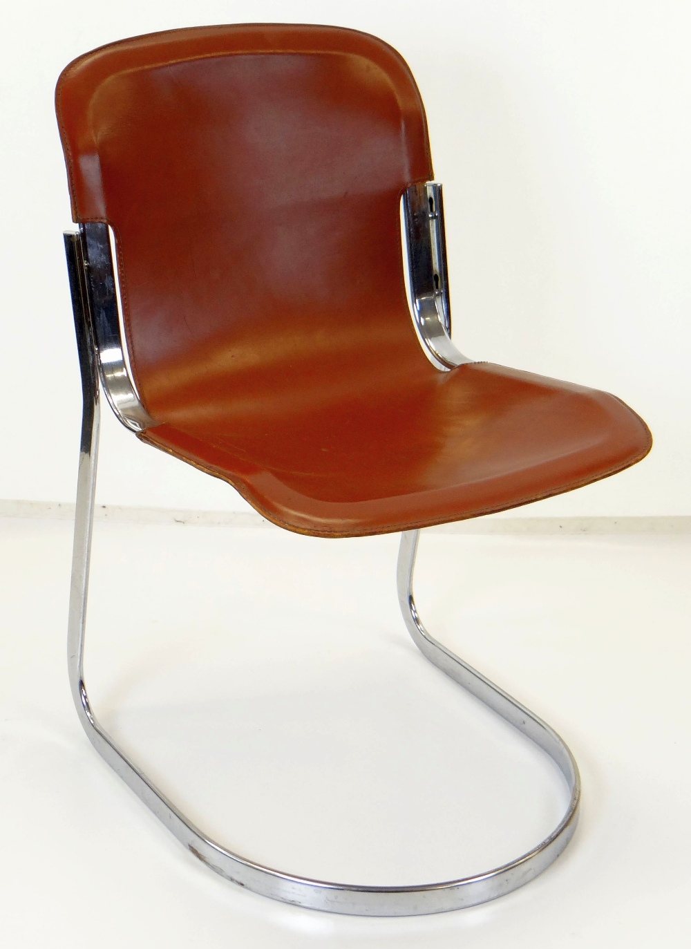 SET OF FOUR ITALIAN LEATHER & STEEL CHAIRS, ATTRIBUTED TO WILLY RIZZO FOR CIDUE, model 'C2', brown - Image 2 of 3