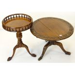 TWO OCCASIONAL TRIPOD TABLES comprising an oak table with carved top, 67cms diam and a Georgian-