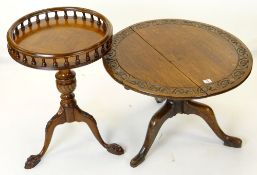 TWO OCCASIONAL TRIPOD TABLES comprising an oak table with carved top, 67cms diam and a Georgian-