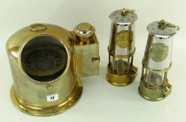 VINTAGE J. D. LANG (GLASGOW) BINNACLE COMPASS, NO.8819, with removable spirit lamp casing to side,