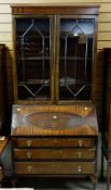 1930s MAHOGANY BUREAU BOOKCASE, 92cms wide x 209cms high Condition Report: cornice replaced,