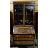 1930s MAHOGANY BUREAU BOOKCASE, 92cms wide x 209cms high Condition Report: cornice replaced,