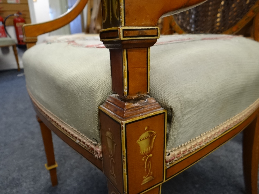 FINE SET OF THREE EDWARDIAN SATINWOOD & POLYCHROME DECORATED CHAIRS, in the Sheraton revival- - Image 31 of 37