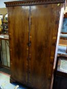 REPRODUCTION YEW WOOD & BOX STRUNG CROSS BANDED TWO-DRAWER WARDROBE, 189cms high