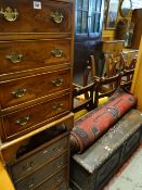 ASSORTED OCCASIONAL FURNITURE including two four-drawer small chests, carved oak coffer and