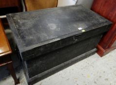 VINTAGE MAHOGANY TOOL CHEST, fitted interior of narrow drawers, black painted and metal bound