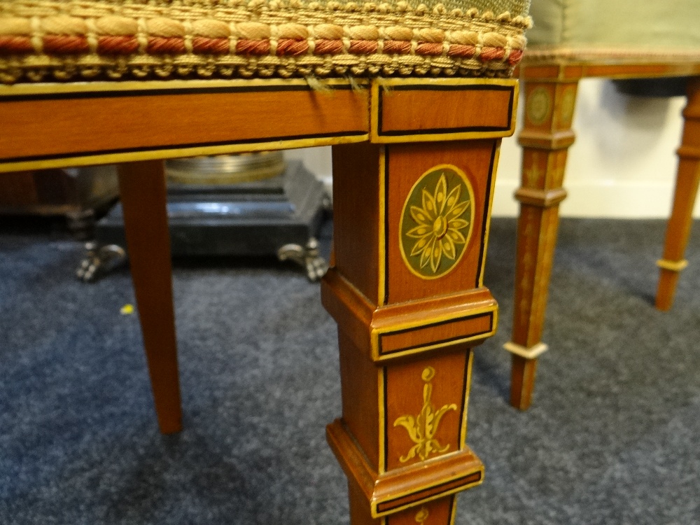 FINE SET OF THREE EDWARDIAN SATINWOOD & POLYCHROME DECORATED CHAIRS, in the Sheraton revival- - Image 10 of 37