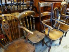 ASSORTED OCCASIONAL COUNTRY CHAIRS including pair of wheel back Windsor armchairs and a lathe back