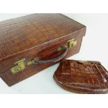 GOOD VICTORIAN CROCODILE SUITCASE, interior lined in water satin and stamped 'K.C' in gilt, 43 x