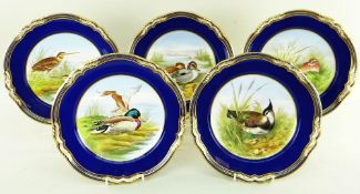 SPODE FIELD SPORTS CHINA, comprising set of five cabinet plates decorated with game birds, A.
