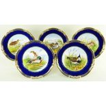 SPODE FIELD SPORTS CHINA, comprising set of five cabinet plates decorated with game birds, A.