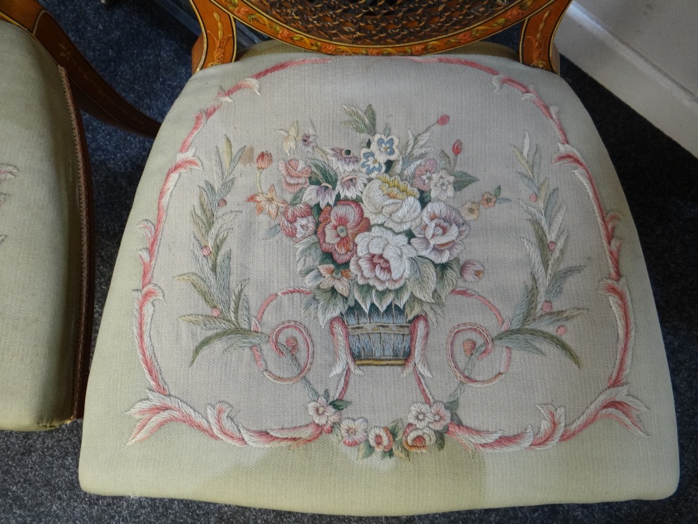 FINE SET OF THREE EDWARDIAN SATINWOOD & POLYCHROME DECORATED CHAIRS, in the Sheraton revival- - Image 19 of 37