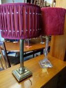 TWO CORINTHIAN COLUMN TABLE LAMPS one in cut glass, the other in brass (2)