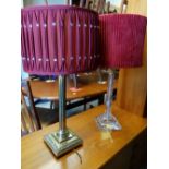 TWO CORINTHIAN COLUMN TABLE LAMPS one in cut glass, the other in brass (2)