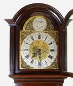 20TH CENTURY MAHOGANY DWARF MUSICAL LONGCASE CLOCK, three-train weight driven movement striking four