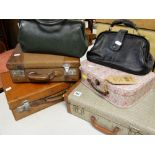 ASSORTED VINTAGE LUGGAGE including handbags, leather cases and a set of three modern vintage-style