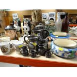 ASSORTED POTTERY, PORCELAIN & PEWTER WARES including pair of Staffordshire spaniel jugs, Royal