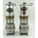 TWO VINTAGE J. H. Naylor Ltd. (Wigan) SPIRALARM Type 'M' MINERS LAMPS (2)