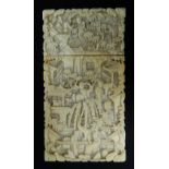 19TH CENTURY CANTON IVORY RECTANGULAR CARD CASE, profusely carved depicting figures, buildings and