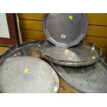 FOUR EP OVAL TEA TRAYS and a twelve-sided salver