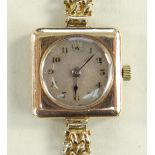 VINTAGE 9CT ROSE GOLD LADIES ROLEX BRACELET WATCH, Wilsdorf & Davis square cushion case with