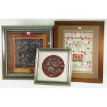 THEE EMBROIDERIES, comprising Indian chain stiched square, possibly Gujarati, 40 x 40cms, mid