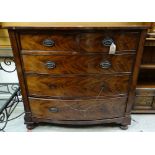 19TH CENTURY MAHOGANY BOWFRONT CHEST, fitted two short and three long graduated drawers, 106cms wide