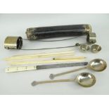 CHINESE EATING TROUSSE, black shagreen case with plated brass mounts, containing pairs of forks,