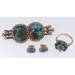 ASSORTED TURQUOISE & PEARL SET JEWELLERY comprising pair of 9ct gold earrings, 9ct gold turquoise