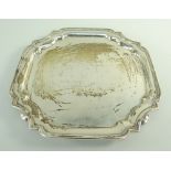 GEORGE VI SILVER WAITER BY WALKER & HALL, SHEFFIELD 1937, shaped square outline on four bun feet,