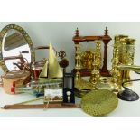 ASSORTED BRASS & COPPERWARE including mirror, ship in a bottle, Vaughton Pembroke Farmers Club medal