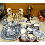 ASSORTED POTTERY & PORCELAIN including Staffordshire figures, blue and white printed dinnerwares,