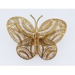 SILVER GILT FILIGREE BAR BROOCH IN THE FORM OF A BUTTERFLY, 11.1gms (in associated box)