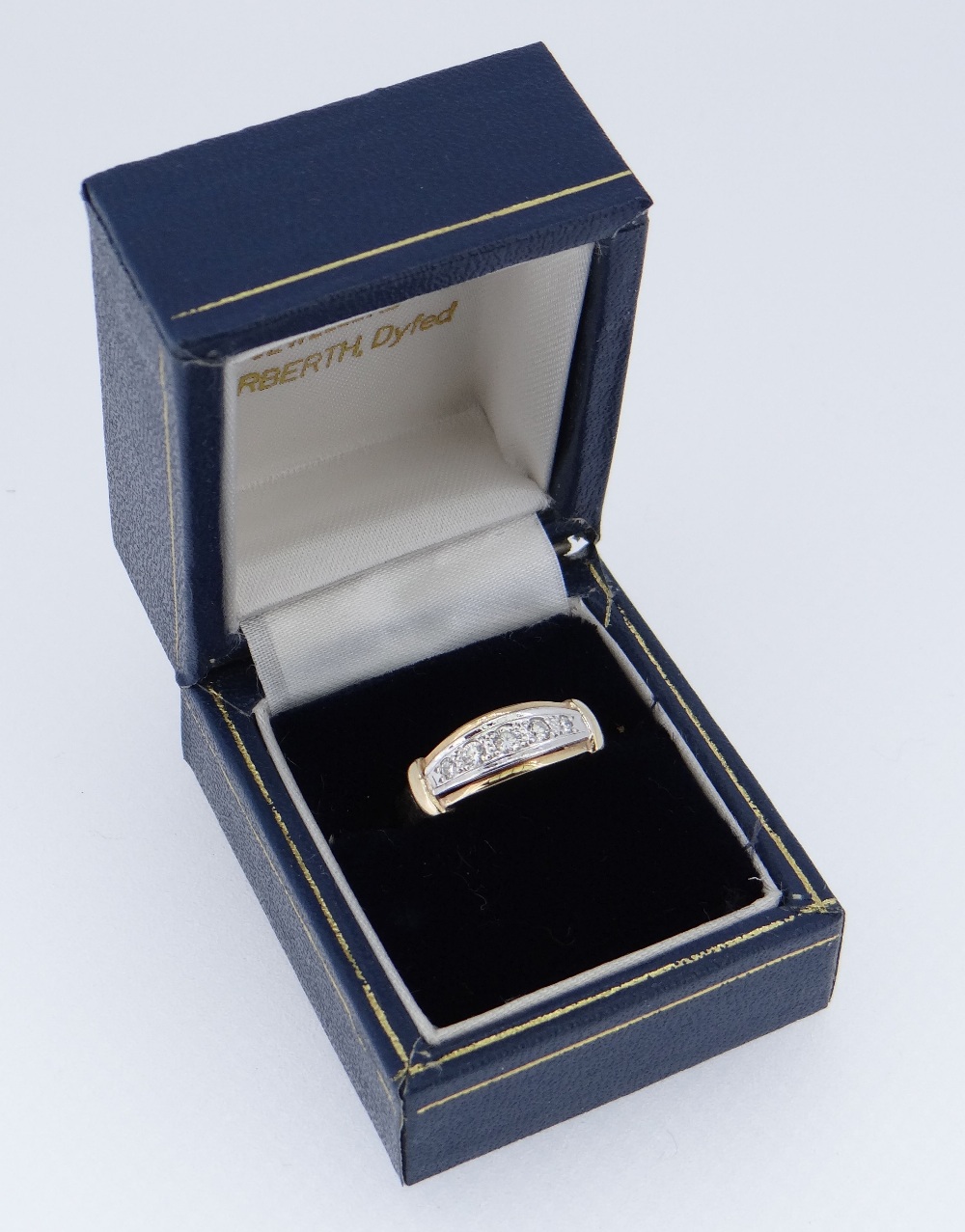 9CT GOLD FIVE STONE DIAMOND RING of graduating design, size O, 4.1gms in box - Image 4 of 4