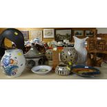 ASSORTED DECORATIVE STUDIO CERAMICS including stoneware sculptures, lanterns, Poole pottery jug