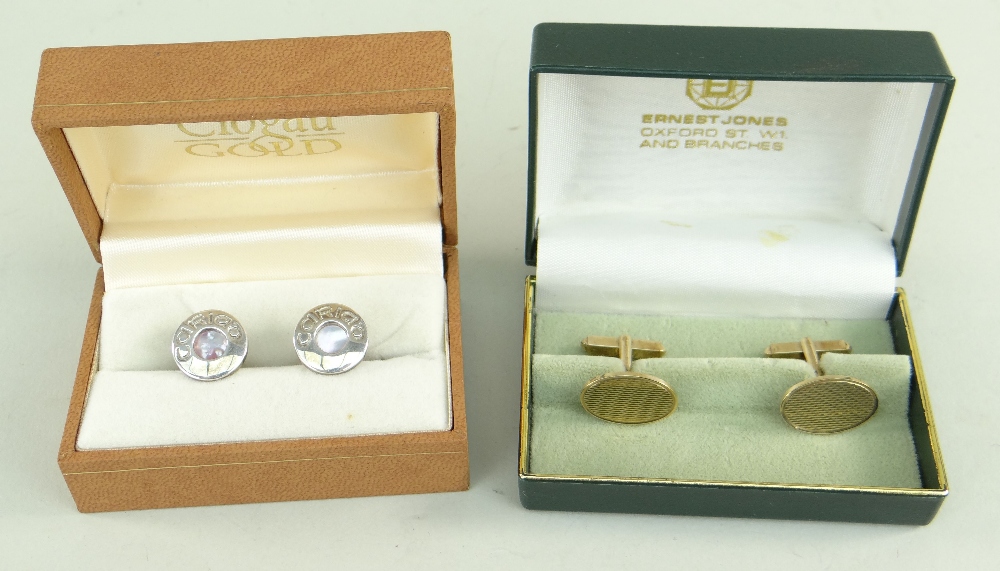 PAIR OF 9CT GOLD ENGINE TURNED CUFFLINKS, 9.1gms, in Ernest Jones box together with boxed pair of