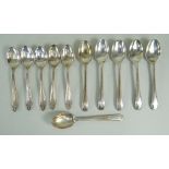 SILVER COFFEE SPOONS, comprising two sets of five spoons (George V and Elizabeth II), and a