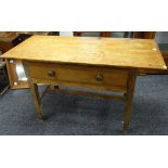 FRENCH FRUITWOOD & OAK FARMHOUSE TABLE, boarded top with cleated ends, frieze drawer, tapering