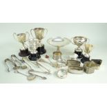 COLLECTION SILVER COLLECTIBLES & TABLEWARES, including 8 napkin rings, 5 small trophy cups, pedestal