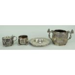 FOUR ITEMS OF SILVER TABLE WARES, including a late Victorian Aesthetic-style sugar bowl with