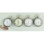 ASSORTED SILVER POCKET WATCHES comprising three open faced and one full hunter, various hallmarks