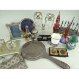 COLLECTION OF SILVER & OTHER CABINET ITEMS, including double ambrotype in folding composition case